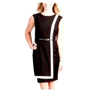 Calvin Klein Faux Wrap Contrast Trim Luxe Dress